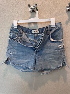 Agolde Dee Washed Blue Distressed Denim Cutoff Shorts